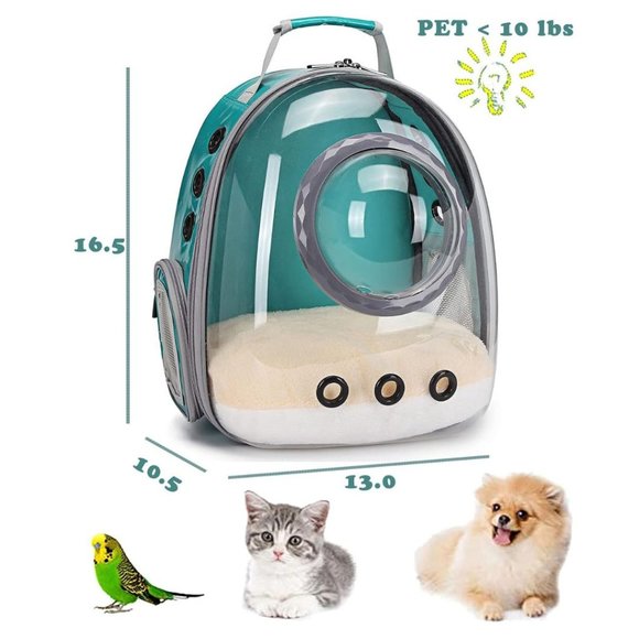 Space Capsule Bubble Cat Backpack Carrier Waterproof Green Pet Backpack - Picture 3 of 5